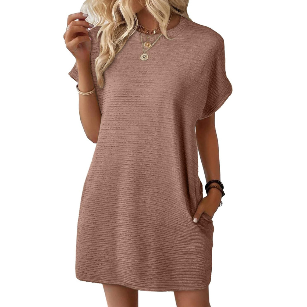 T-Shirt Mini Dress Womens - Ribbed Texture Casual Essential Vivira - Heston Manor