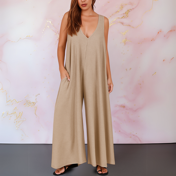 V-Neck Jumpsuit Womens - Elegant Wide Leg with Pockets Onyxara - Heston Manor