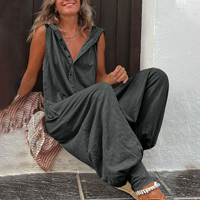 Womens Sleeveless Hooded Jumpsuit - Casual Wide-Leg Style Harperelate - Heston Manor