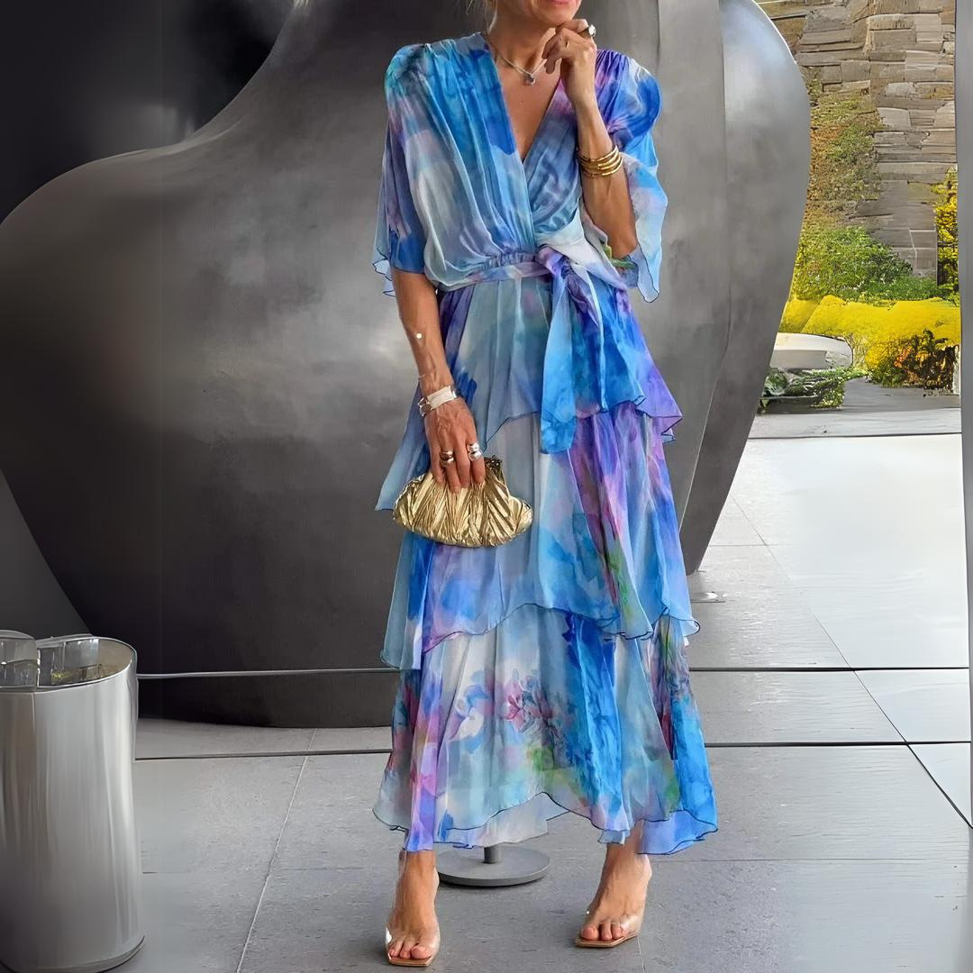 V-Neck Flowy Dress Womens - Tummy Control Cocktail Elegance Mystique - Heston Manor