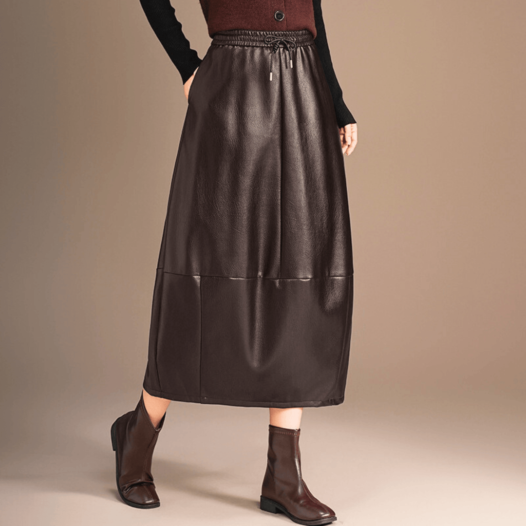 Seraphina Varenne Skirt - Leather Elegance with Fluid Drape - Heston Manor