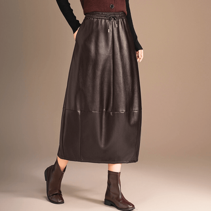 Seraphina Varenne Skirt - Leather Elegance with Fluid Drape - Heston Manor