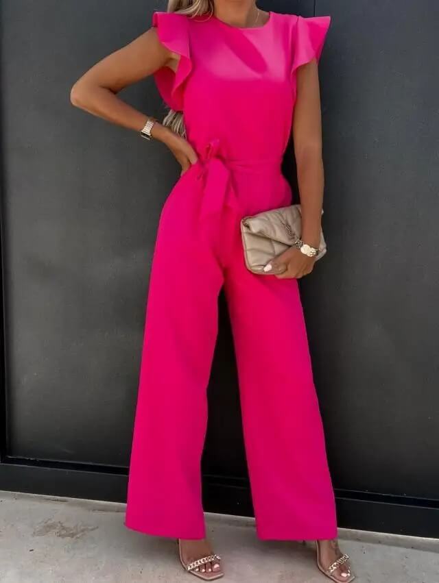 Jumpsuit Womens - Ruffle Sleeve Wide Leg Belted Elantira - Heston Manor