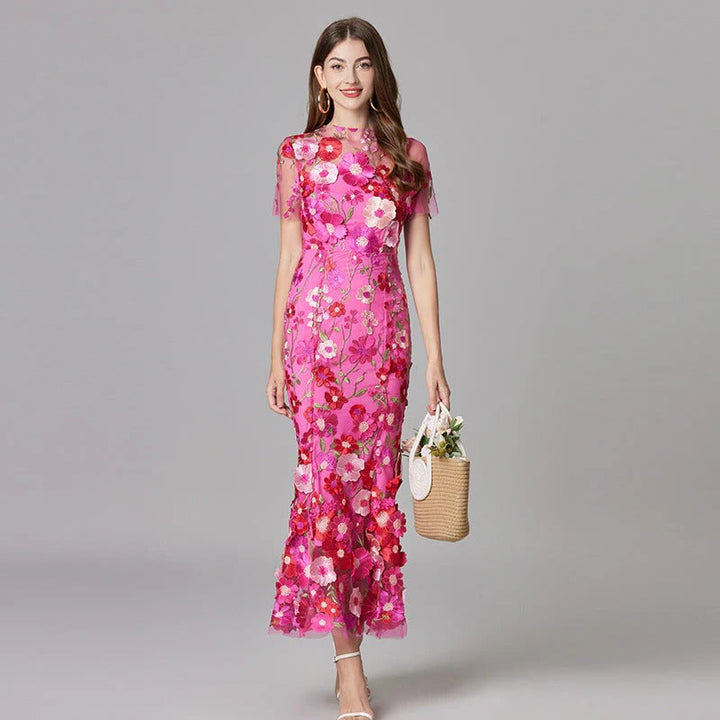 Floral Appliqué Maxi Dress Womens - 3D Sculptural Detail - Aurelia - Heston Manor