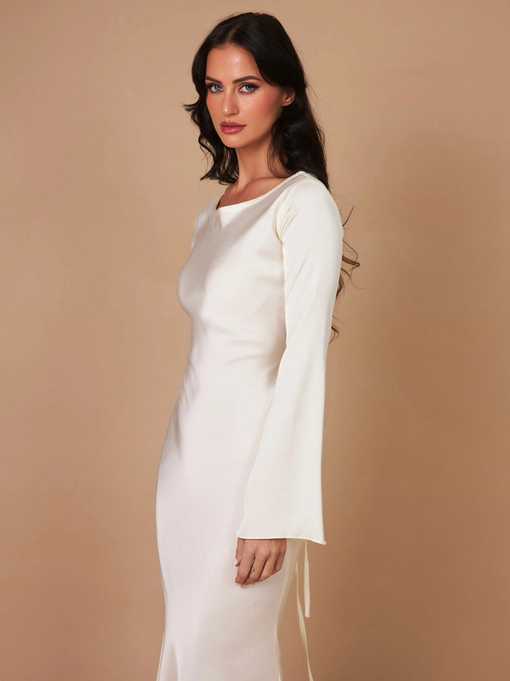 Satin Maxi Dress Womens - Formal Long Sleeve Gown Seraphina - Heston Manor