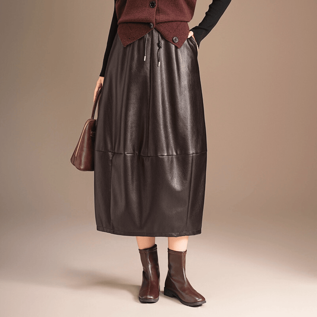Seraphina Varenne Skirt - Leather Elegance with Fluid Drape - Heston Manor