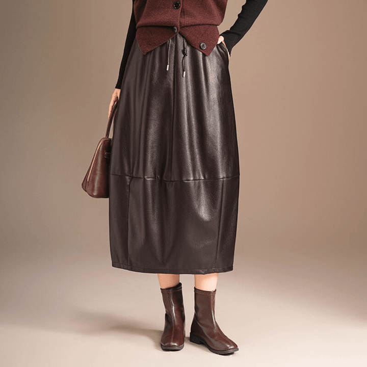 Seraphina Varenne Skirt - Leather Elegance with Fluid Drape - Heston Manor