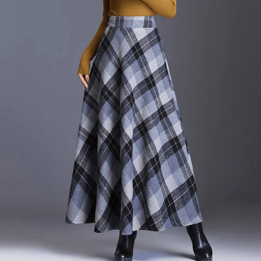 Valeria Plaid Wool-Blend High-Waist Maxi Skirt - Heston Manor