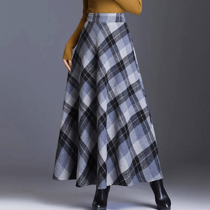 Valeria Plaid Wool-Blend High-Waist Maxi Skirt - Heston Manor