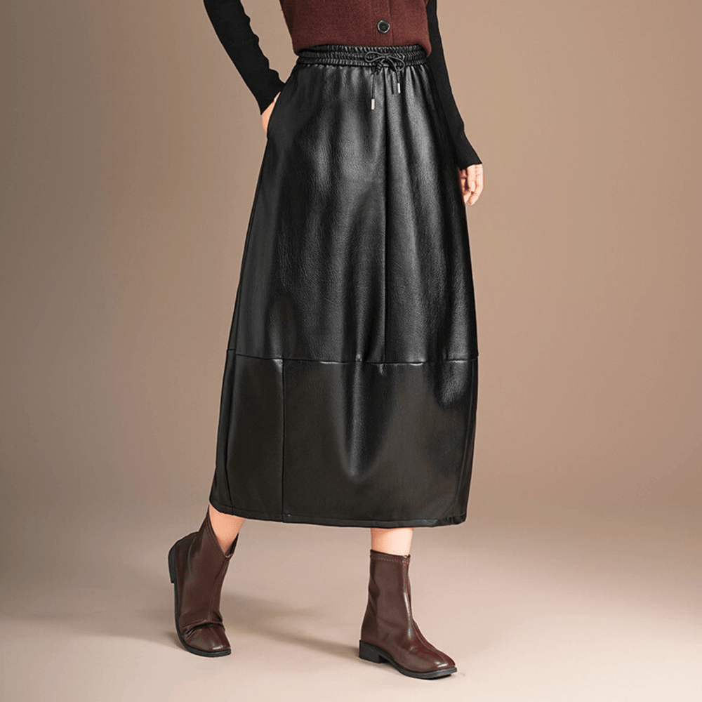 Seraphina Varenne Skirt - Leather Elegance with Fluid Drape - Heston Manor
