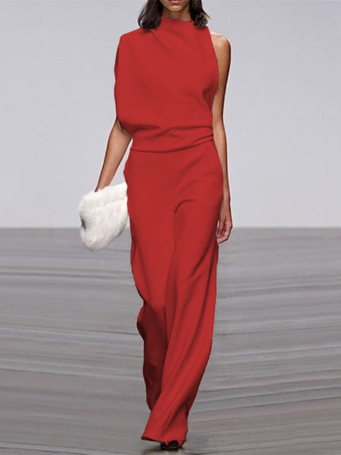 One-Shoulder Jumpsuit Womens - Elegant Wide-Leg Formal Attire Maveno - Heston Manor