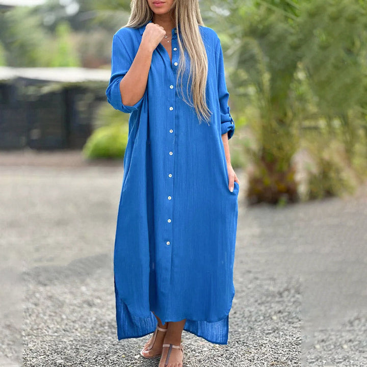 Maxi Shirt Dress Womens - Casual Button-Down with Roll-Tab Sleeves Briela - Heston Manor