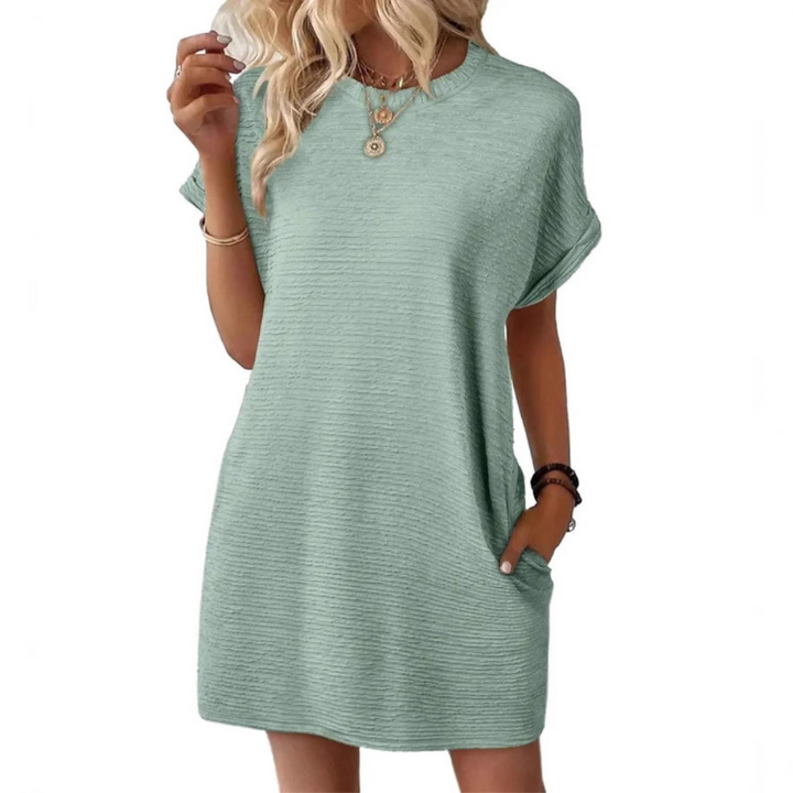 T-Shirt Mini Dress Womens - Ribbed Texture Casual Essential Vivira - Heston Manor
