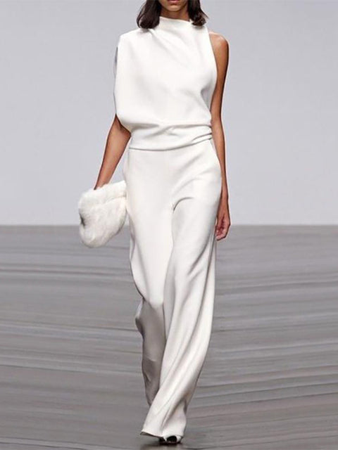 One-Shoulder Jumpsuit Womens - Elegant Wide-Leg Formal Attire Maveno - Heston Manor