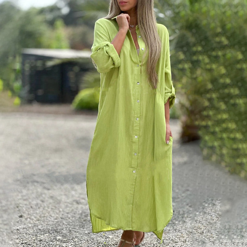 Maxi Shirt Dress Womens - Casual Button-Down with Roll-Tab Sleeves Briela - Heston Manor