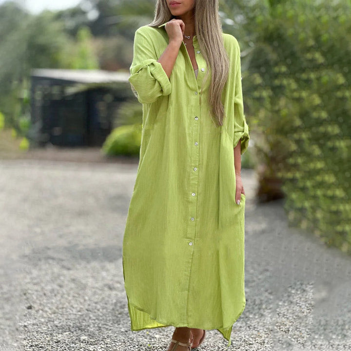 Maxi Shirt Dress Womens - Casual Button-Down with Roll-Tab Sleeves Briela - Heston Manor