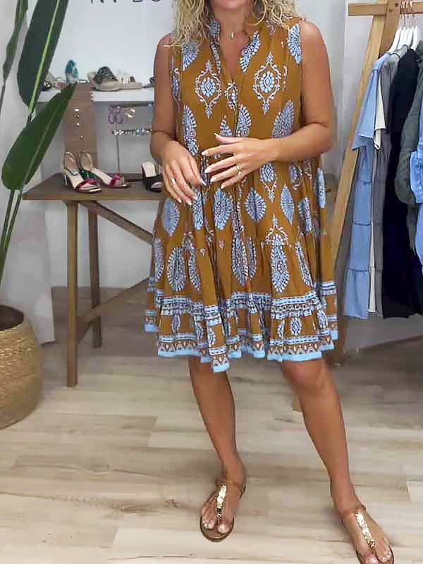 Boho Mini Dress Womens - Tribal Print Sleeveless Summer Outfit Zenera - Heston Manor