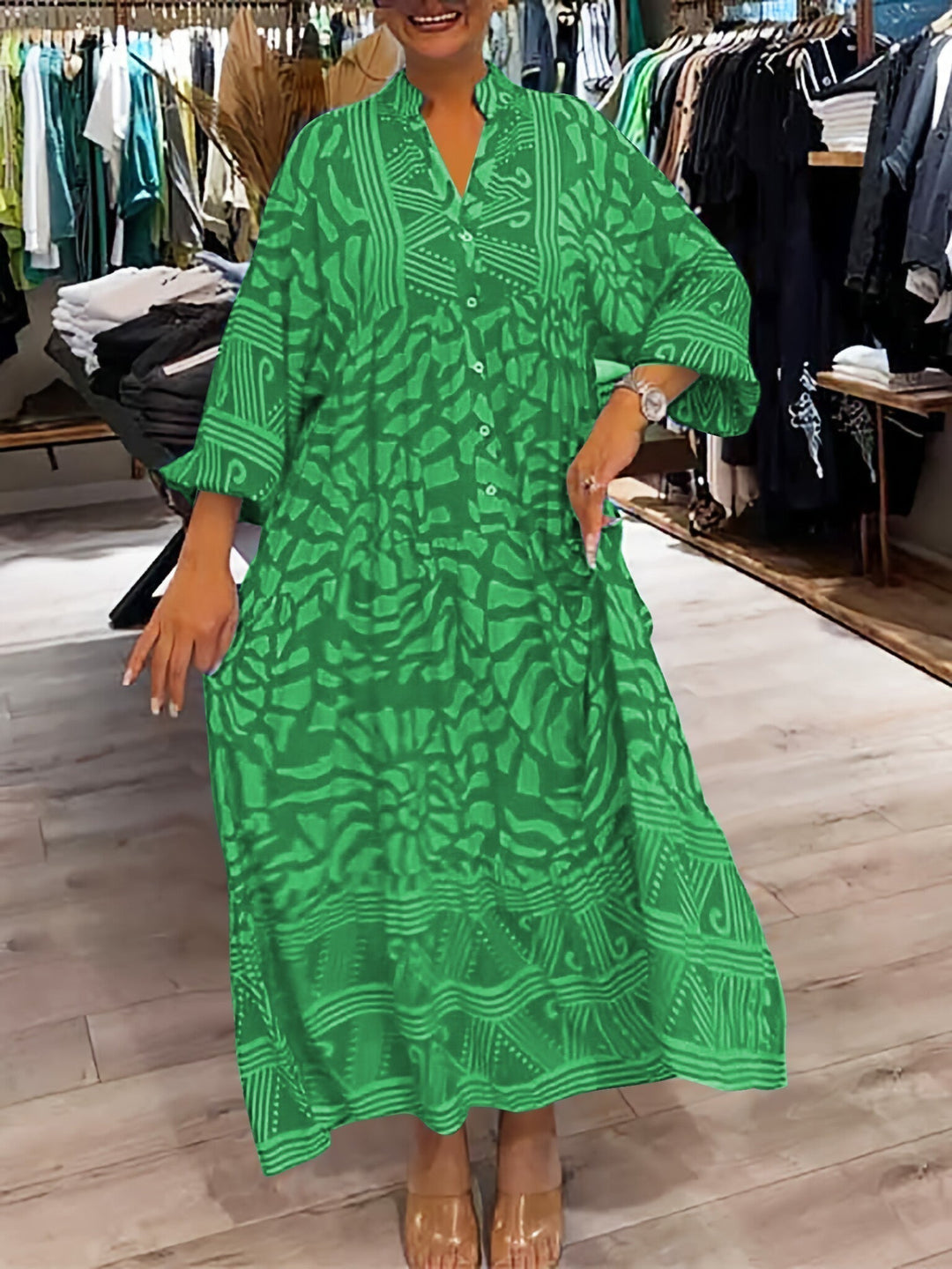 V-Neck Flowy Dress Womens - Tummy Control Loose Fit Elegance Mariglim - Heston Manor