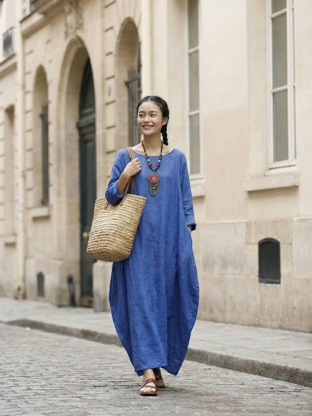Boho Maxi Dress Womens - Oversized 3/4 Sleeves SerenaFlow - Heston Manor
