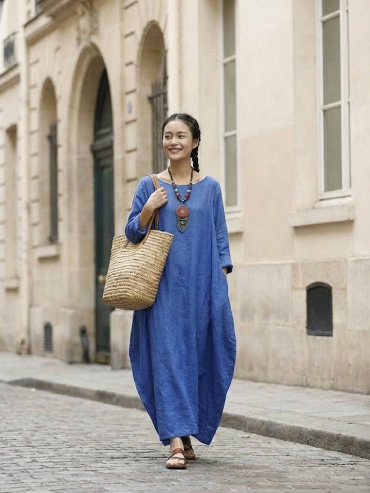 Boho Maxi Dress Womens - Oversized 3/4 Sleeves SerenaFlow - Heston Manor