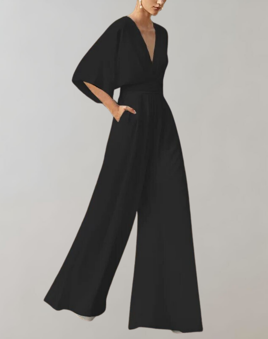 Wide-Leg Jumpsuit Womens - Formal V-Neck Batwing Sleeve Elegance Roselina - Heston Manor