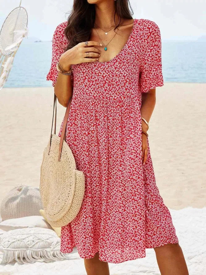 Floral Smock Dress Womens - Ditsy V-Neck Flutter Sleeve BreezeLuxe - Heston Manor