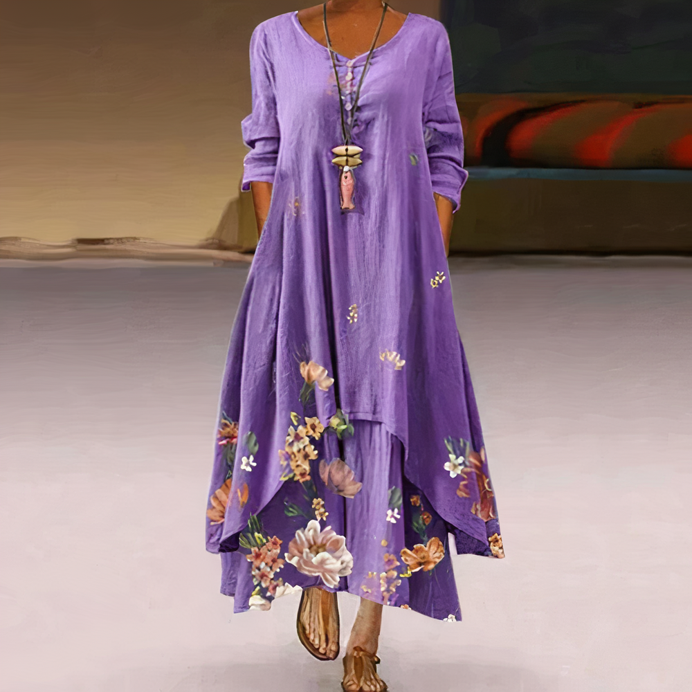 Floral Maxi Dress Womens - Botanical Print Long Sleeve Flourish - Heston Manor