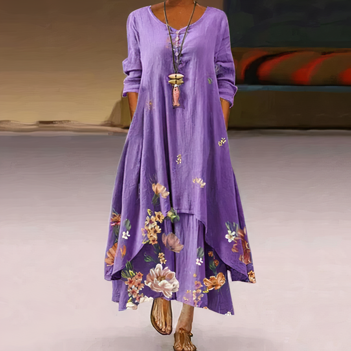 Floral Maxi Dress Womens - Botanical Print Long Sleeve Flourish - Heston Manor