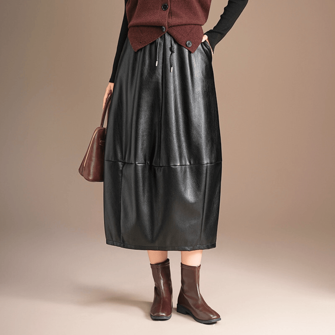 Seraphina Varenne Skirt - Leather Elegance with Fluid Drape - Heston Manor