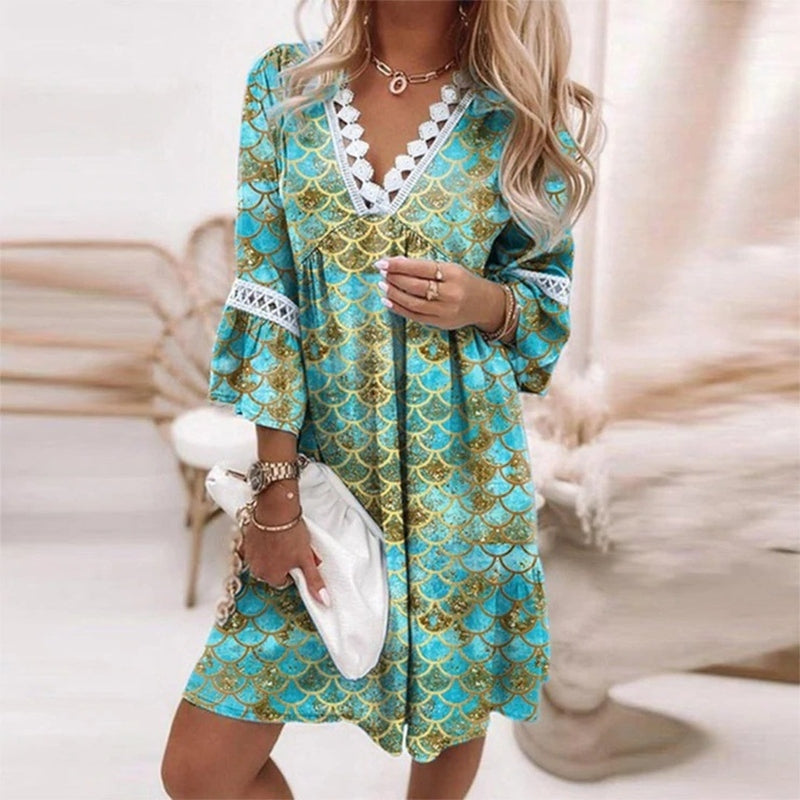 Boho Mini Dress Womens - Printed Loose Fit Style Zarela - Heston Manor