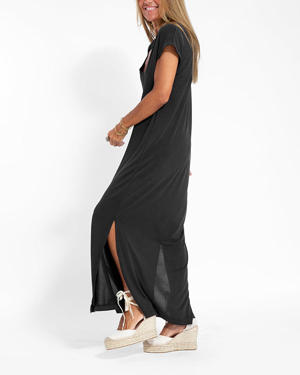 V-Neck Maxi Dress Womens - Relaxed Side-Slit Summer Comfort Terradora - Heston Manor
