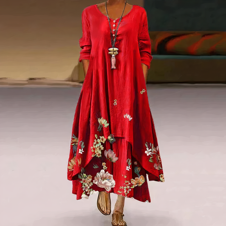Floral Maxi Dress Womens - Botanical Print Long Sleeve Flourish - Heston Manor