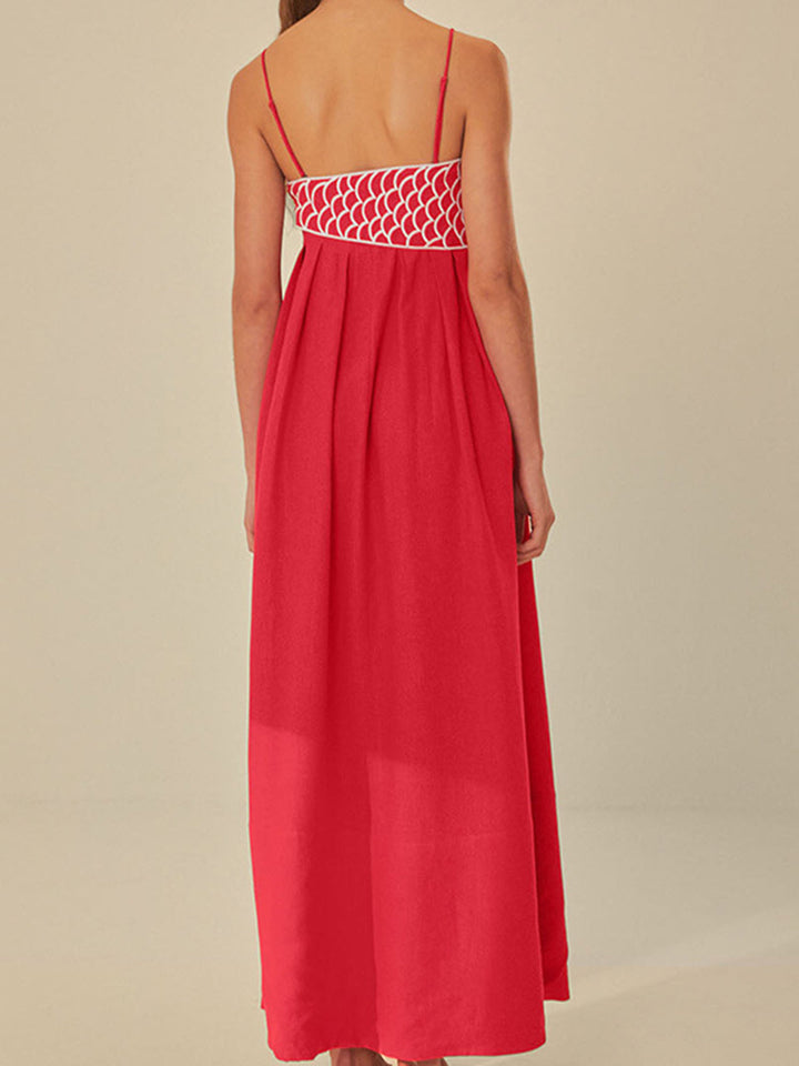 Embroidered Maxi Shift Dress Womens - Playful Summer Spaghetti Strap Design Marisolyn - Heston Manor
