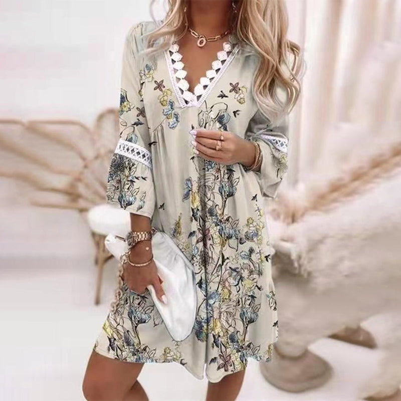 Boho Mini Dress Womens - Printed Loose Fit Style Zarela - Heston Manor