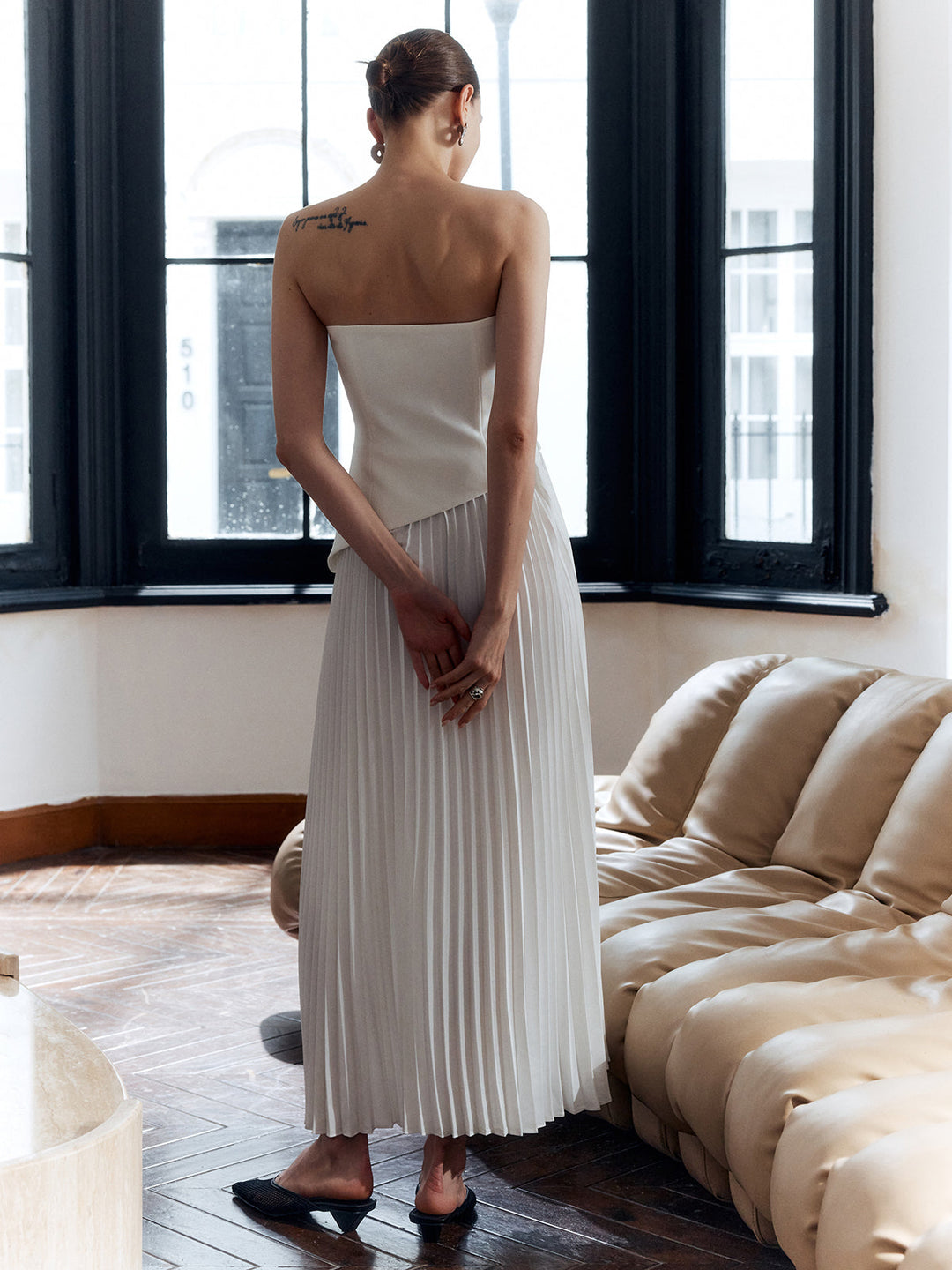 Strapless Maxi Dress Womens - Pleated Side Split Vienna - Heston Manor