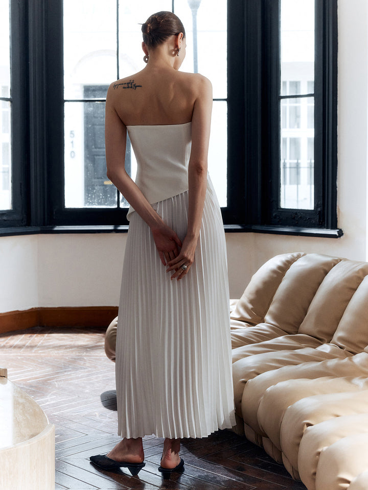 Strapless Maxi Dress Womens - Pleated Side Split Vienna - Heston Manor