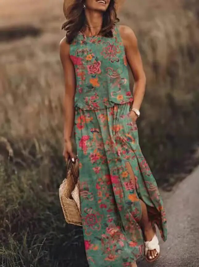 Sleeveless Maxi Dress Womens - Elastic Waist Boho Summer Wear Mayala - Heston Manor