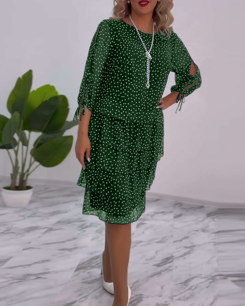 Polka Dot Midi Dress Womens - Tiered Chiffon 3/4 Sleeve Elegance Dotsera - Heston Manor