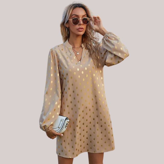 Mini Dress Womens - Playful Gold Polka Dot Style Zariya - Heston Manor