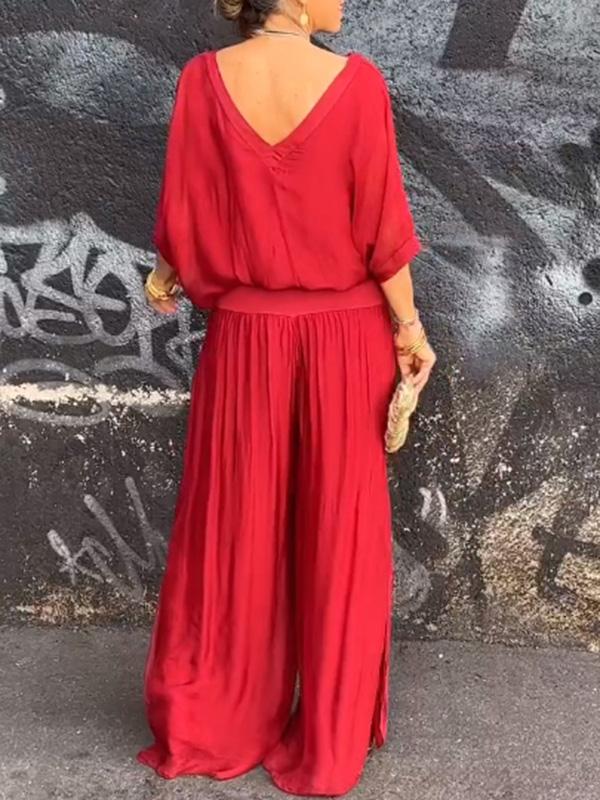 V-Neck Jumpsuit Womens - 2 Piece Batwing Sleeve Set Orabela - Heston Manor