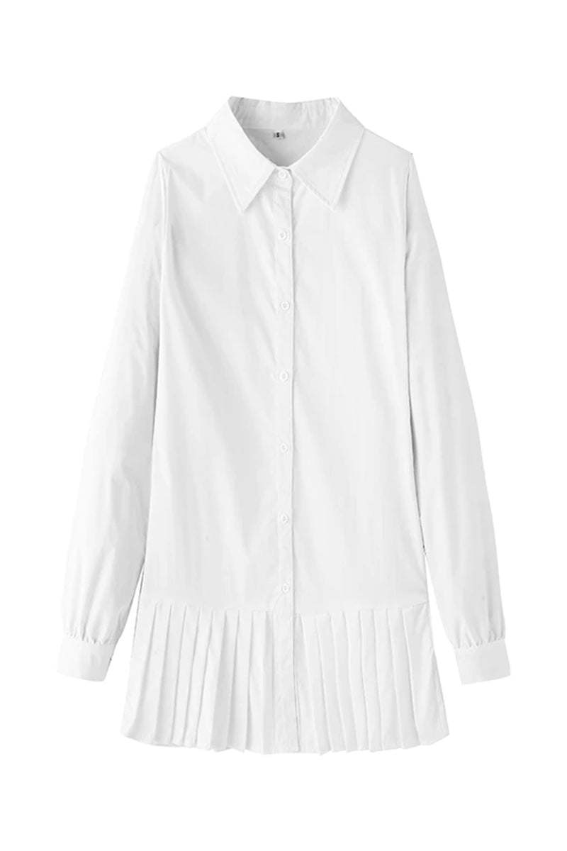 Shirt Dress Womens - White Pleated Hem Button-Down ClaraFlair - Heston Manor