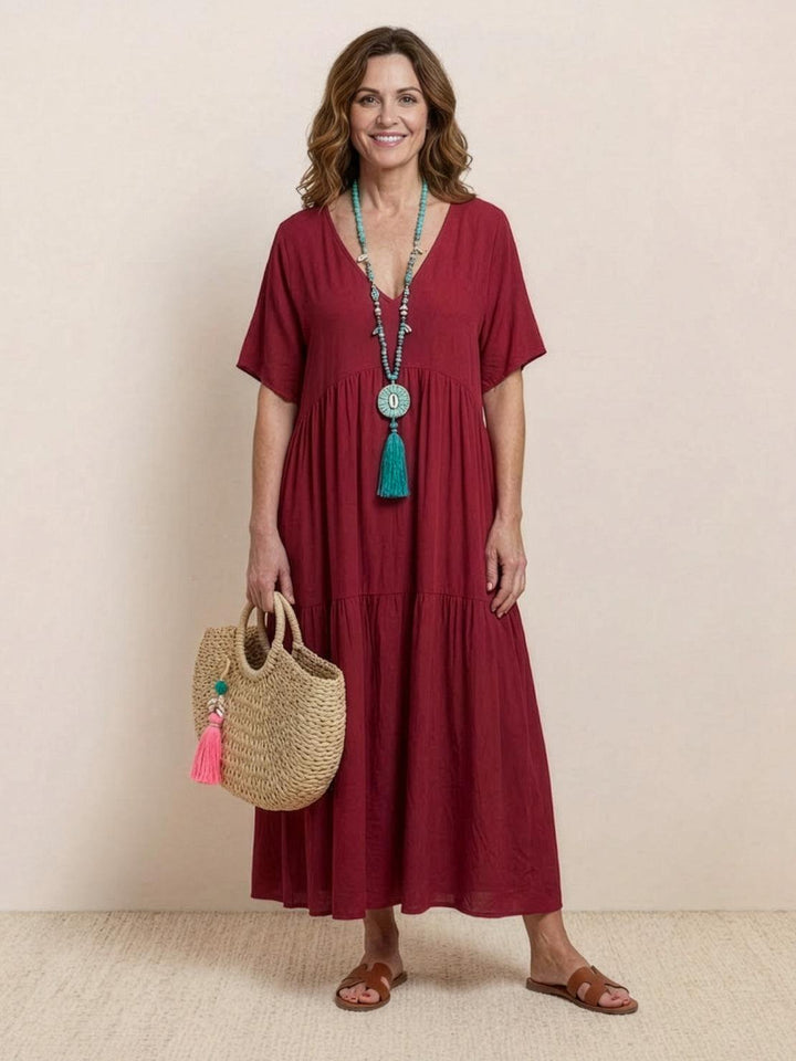 V-Neck Maxi Dress Womens - Tiered Bohemian Summer SiennaX - Heston Manor