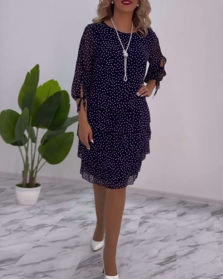 Polka Dot Midi Dress Womens - Tiered Chiffon 3/4 Sleeve Elegance Dotsera - Heston Manor