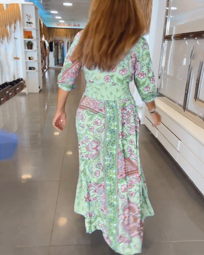 Paisley Maxi Dress Womens - Bohemian V-Neck Vacation Attire Solielis - Heston Manor