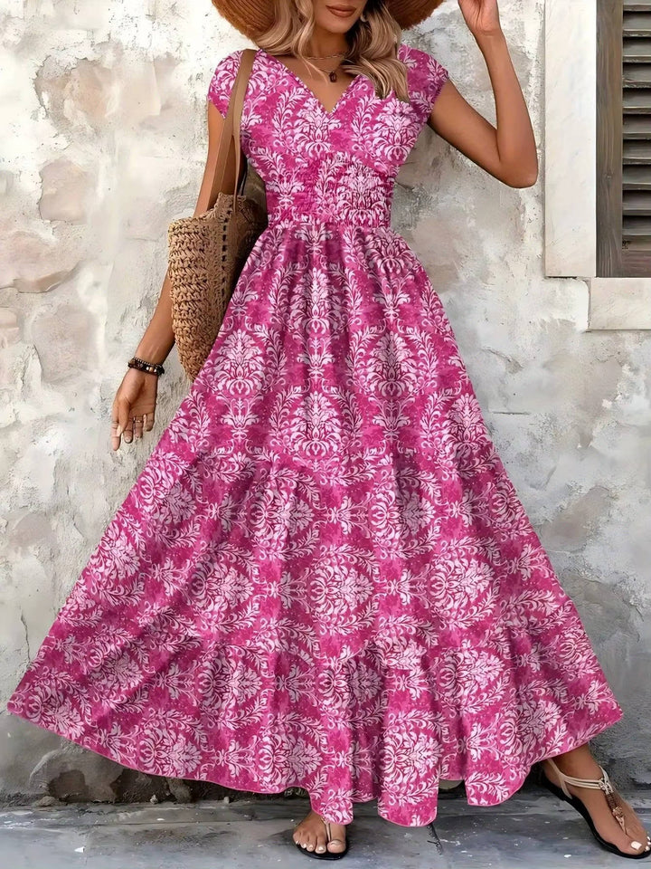 Boho Maxi Dress Womens - Smocked Waist Tiered Skirt SiennaGlow - Heston Manor