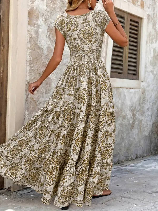 Boho Maxi Dress Womens - Smocked Waist Tiered Skirt SiennaGlow - Heston Manor