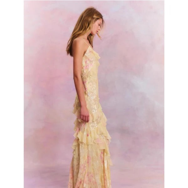 Ruffle Maxi Dress Womens - Floral V-Neck Summer Attire Mirasol - Heston Manor