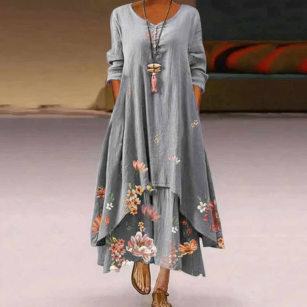 Floral Maxi Dress Womens - Botanical Print Long Sleeve Flourish - Heston Manor