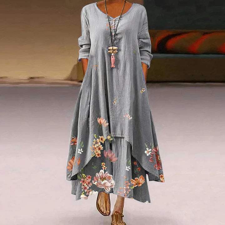 Floral Maxi Dress Womens - Botanical Print Long Sleeve Flourish - Heston Manor