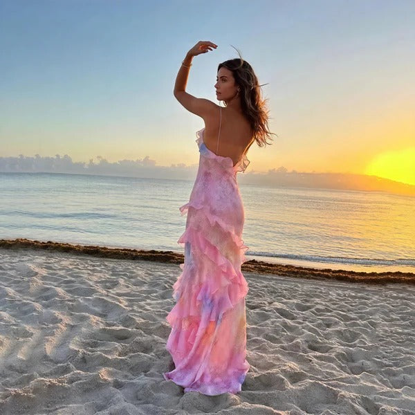 Ruffle Maxi Dress Womens - Floral V-Neck Summer Attire Mirasol - Heston Manor